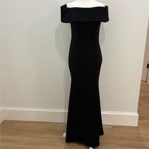 Aqua Strapless Black Fold-Over Mermaid Style Evening Gown